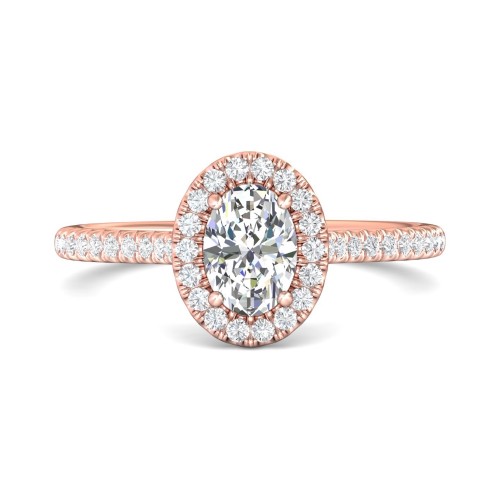 FlyerFit&reg; 18K Pink Gold Micropave Halo Engagement Ring