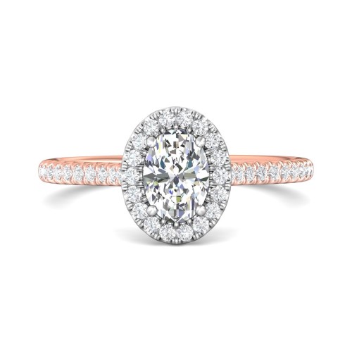 FlyerFit&reg; 14K Pink Gold Shank And White Gold Top Micropave Halo Engagement Ring
