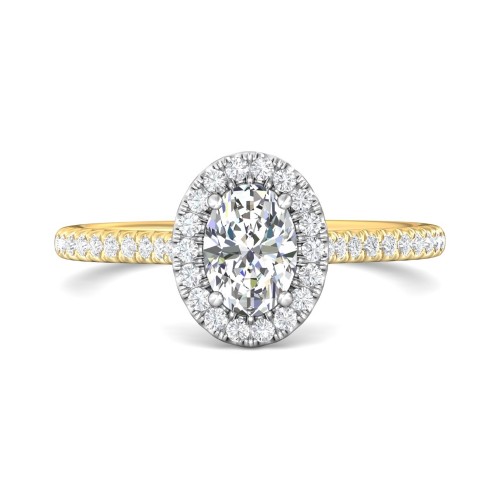 FlyerFit&reg; 18K Yellow Gold Shank And White Gold Top Micropave Halo Engagement Ring
