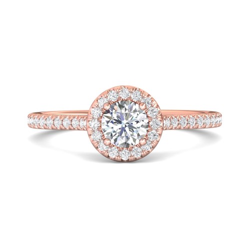 FlyerFit&reg; 18K Pink Gold Micropave Halo Engagement Ring