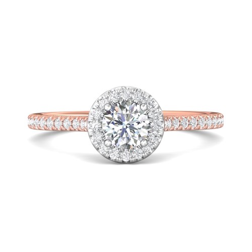 FlyerFit&reg; 14K Pink Gold Shank And White Gold Top Micropave Halo Engagement Ring