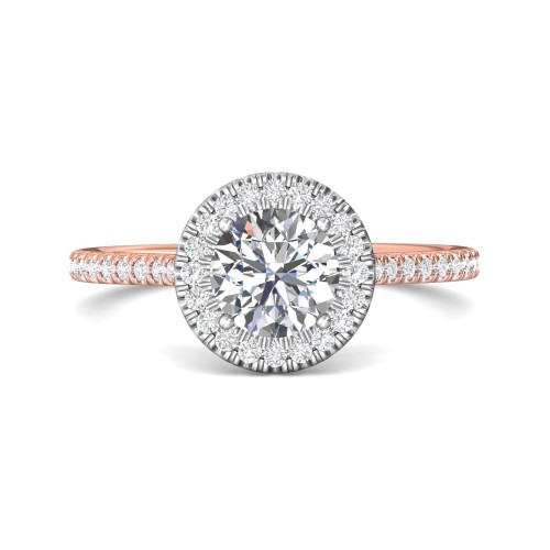 FlyerFit&reg; 18K Pink Gold Shank And White Gold Top Micropave Halo Engagement Ring