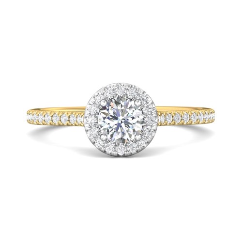 FlyerFit&reg; 18K Yellow Gold Shank And White Gold Top Micropave Halo Engagement Ring