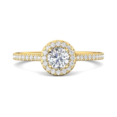 FlyerFit&reg; 18K Yellow Gold Micropave Halo Engagement Ring