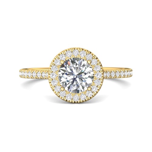 FlyerFit&reg; 18K Yellow Gold Micropave Halo Engagement Ring