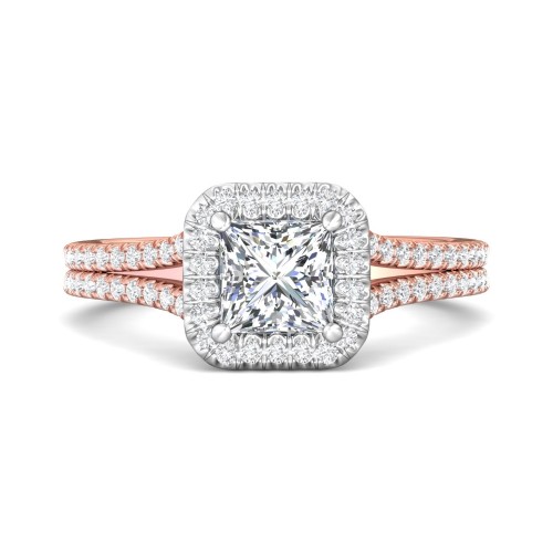 FlyerFit&reg; 18K Pink Gold Shank And White Gold Top Split Shank Engagement Ring