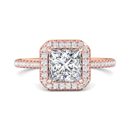 FlyerFit&reg; 14K Pink Gold Micropave Halo Engagement Ring