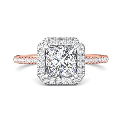 FlyerFit&reg; 18K Pink Gold Shank And White Gold Top Micropave Halo Engagement Ring