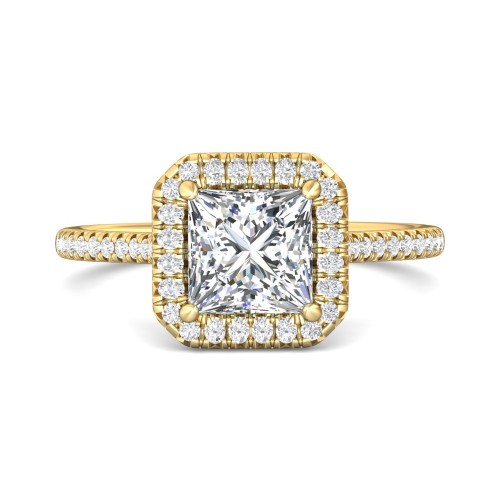 FlyerFit&reg; 18K Yellow Gold Micropave Halo Engagement Ring