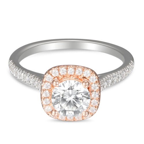FlyerFit&reg; 18K Pink Gold Micropave Halo Engagement Ring