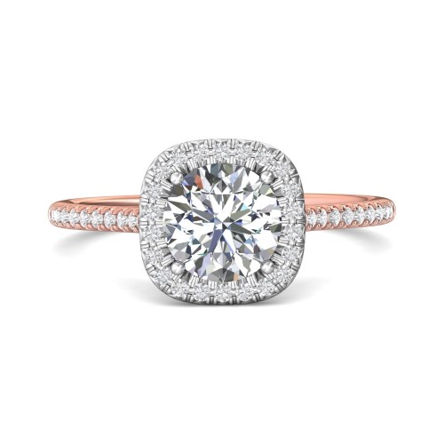 FlyerFit&reg; 18K Pink Gold Shank And White Gold Top Micropave Halo Engagement Ring