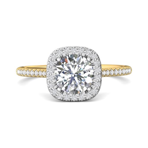 FlyerFit&reg; 18K Yellow Gold Shank And White Gold Top Micropave Halo Engagement Ring