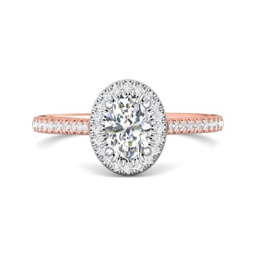 FlyerFit&reg; 14K Pink Gold Shank And White Gold Top Micropave Halo Engagement Ring