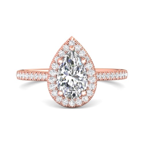 FlyerFit&reg; 18K Pink Gold Micropave Halo Engagement Ring
