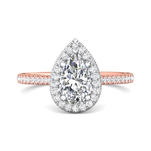FlyerFit&reg; 14K Pink Gold Shank And White Gold Top Micropave Halo Engagement Ring