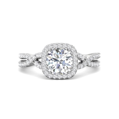 FlyerFit&reg; 14K White Gold Micropave Halo Engagement Ring
