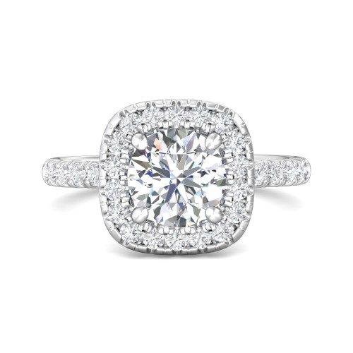FlyerFit&reg; 18K White Gold Micropave Halo Engagement Ring
