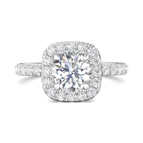 FlyerFit&reg; 18K White Gold Micropave Halo Engagement Ring