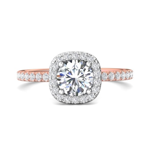 FlyerFit&reg; 18K Pink Gold Shank And White Gold Top Micropave Halo Engagement Ring