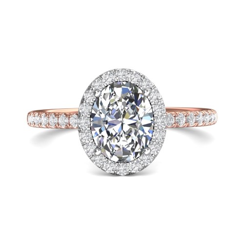 FlyerFit&reg; 18K Pink Gold Shank And White Gold Top Micropave Halo Engagement Ring