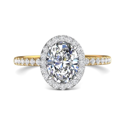 FlyerFit&reg; 18K Yellow Gold Shank And White Gold Top Micropave Halo Engagement Ring