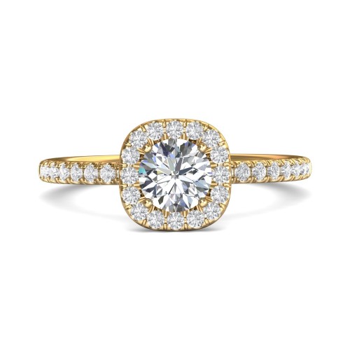 FlyerFit&reg; 18K Yellow Gold Micropave Halo Engagement Ring
