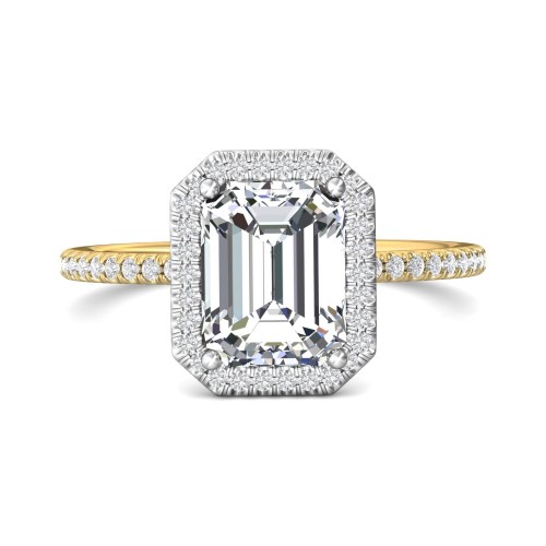 FlyerFit&reg; 18K Yellow Gold Shank And White Gold Top Micropave Halo Engagement Ring
