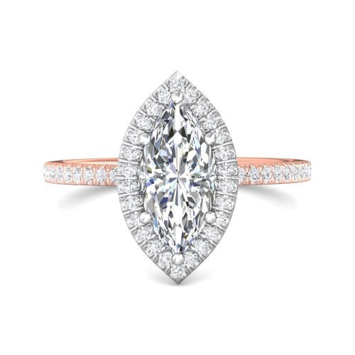 FlyerFit&reg; 18K Pink Gold Shank And White Gold Top Micropave Halo Engagement Ring