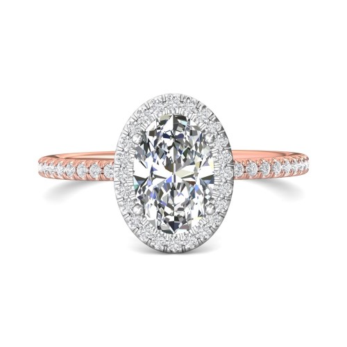 FlyerFit&reg; 14K Pink Gold Shank And White Gold Top Micropave Halo Engagement Ring