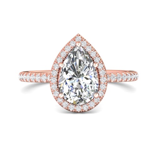 FlyerFit&reg; 18K Pink Gold Micropave Halo Engagement Ring