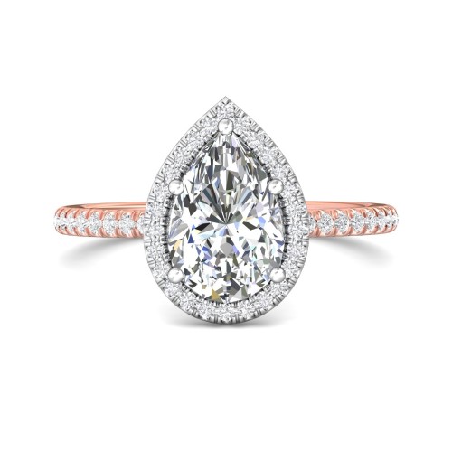 FlyerFit&reg; 14K Pink Gold Shank And White Gold Top Micropave Halo Engagement Ring