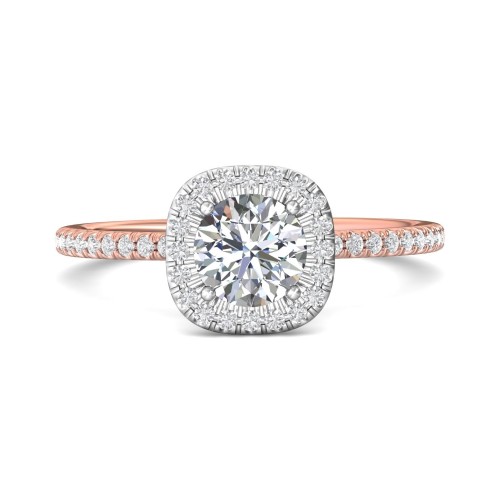 FlyerFit&reg; 14K Pink Gold Shank And White Gold Top Micropave Halo Engagement Ring