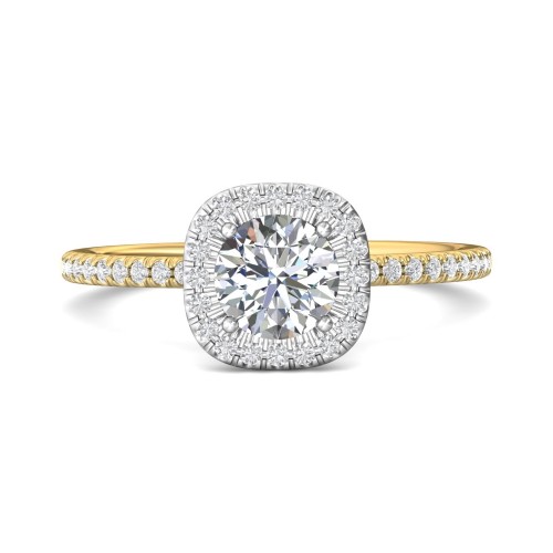 FlyerFit&reg; 18K Yellow Gold Shank And White Gold Top Micropave Halo Engagement Ring