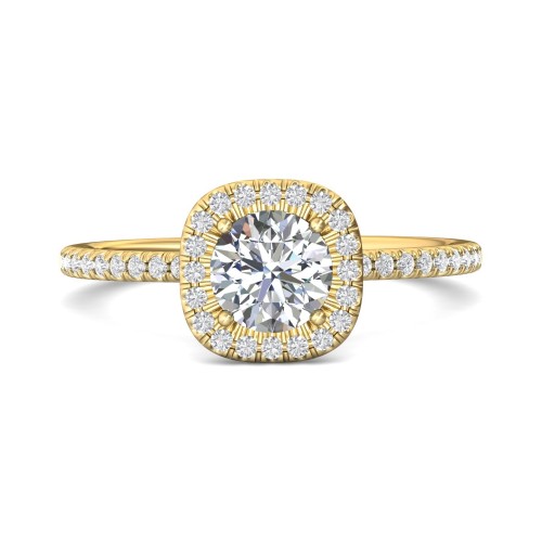 FlyerFit&reg; 18K Yellow Gold Micropave Halo Engagement Ring