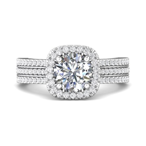 FlyerFit&reg; 18K White Gold Micropave Halo Engagement Ring