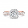 FlyerFit® 18K Pink Gold Shank And White Gold Top Micropave Halo Engagement Ring