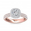 FlyerFit® 18K Pink Gold Shank And White Gold Top Micropave Halo Engagement Ring
