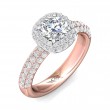 FlyerFit® 18K Pink Gold Shank And White Gold Top Micropave Halo Engagement Ring
