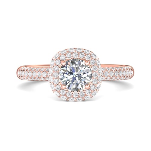 FlyerFit&reg; 18K Pink Gold Micropave Halo Engagement Ring