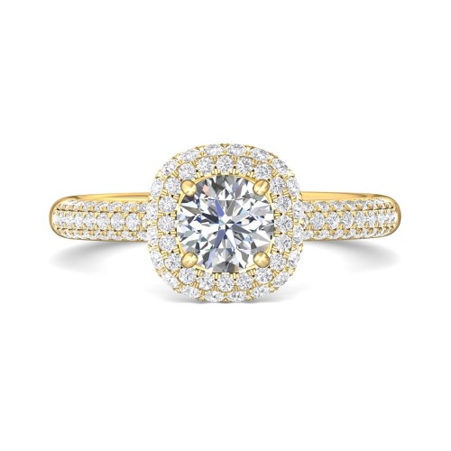 FlyerFit&reg; 18K Yellow Gold Micropave Halo Engagement Ring