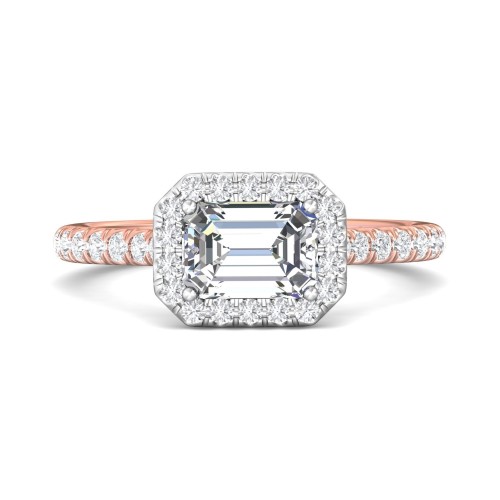 FlyerFit&reg; 18K Pink Gold Shank And White Gold Top Micropave Halo Engagement Ring