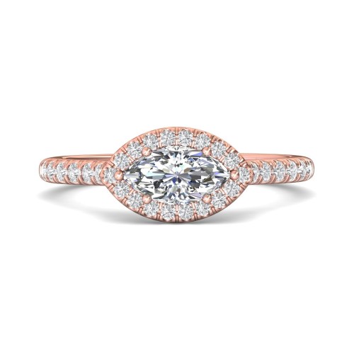 FlyerFit&reg; 14K Pink Gold Micropave Halo Engagement Ring