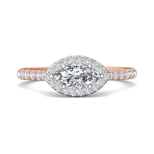 FlyerFit&reg; 14K Pink Gold Shank And White Gold Top Micropave Halo Engagement Ring