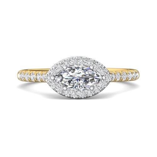 FlyerFit&reg; 14K Yellow and 14K White Gold Micropave Halo Engagement Ring