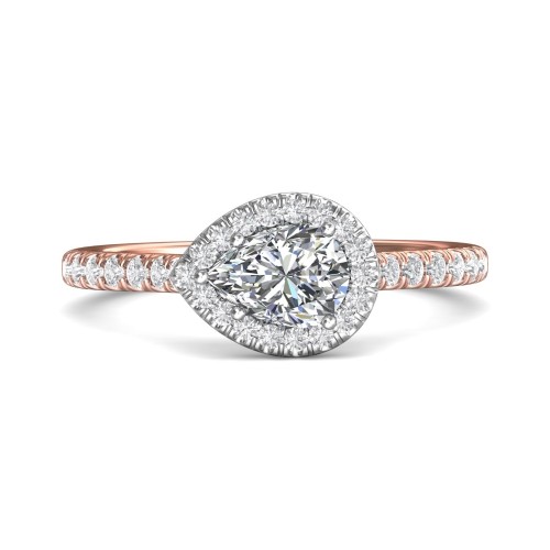 FlyerFit&reg; 18K Pink Gold Shank And White Gold Top Micropave Halo Engagement Ring