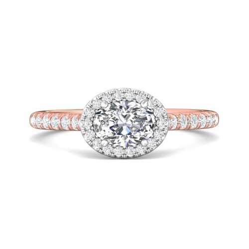 FlyerFit&reg; 18K Pink Gold Shank And White Gold Top Micropave Halo Engagement Ring