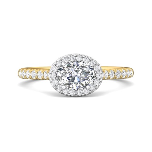 FlyerFit&reg; 18K Yellow Gold Shank And White Gold Top Micropave Halo Engagement Ring
