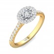 FlyerFit® 18K Yellow Gold Shank And White Gold Top Micropave Halo Engagement Ring
