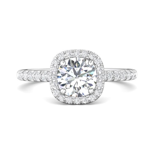 FlyerFit&reg; 18K White Gold Micropave Halo Engagement Ring
