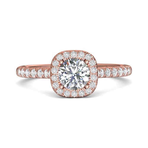 FlyerFit&reg; 18K Pink Gold Micropave Halo Engagement Ring